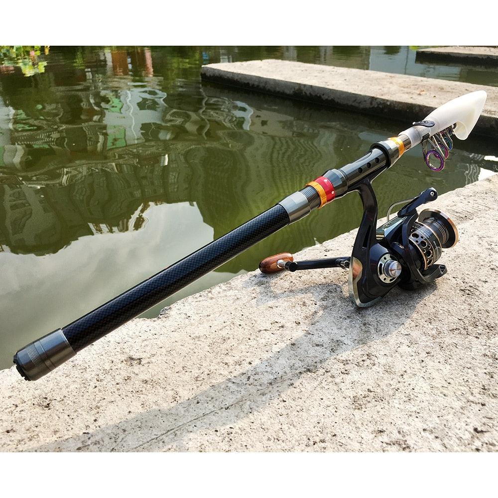 Vara de Pesca Telescopia em Fibra de Carbono com Molinete Drag 10kg